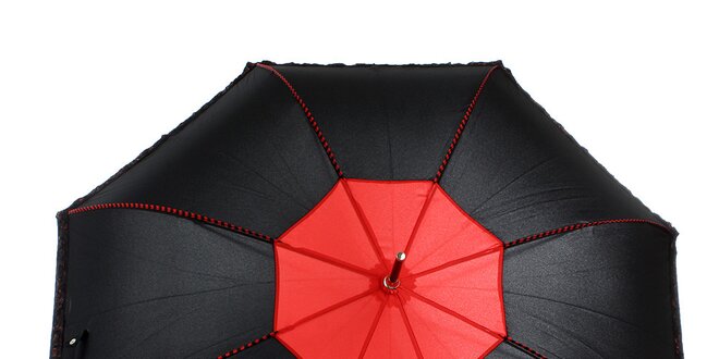 Dámsky čierny romantický vystreľovací dáždnik s červenými detailmi Ferré Milano
