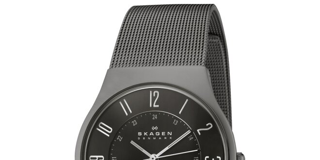 Pánske čierne oceľové hodinky Skagen