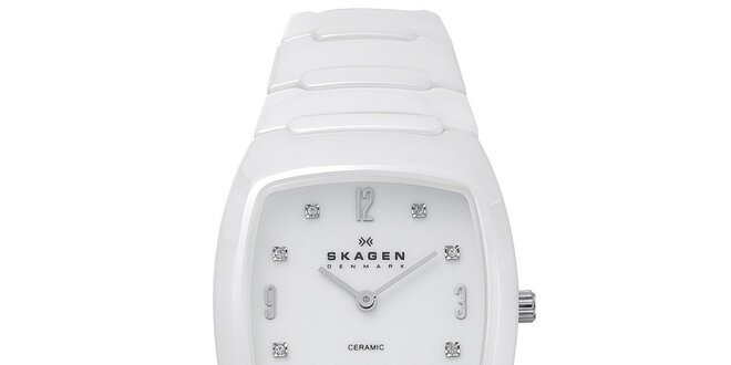Dámske biele keramické analogové hodinky Skagen