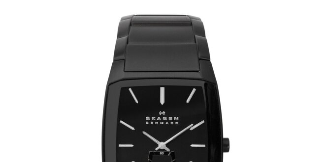 Pánske čierne oceľové analogové hodinky Skagen