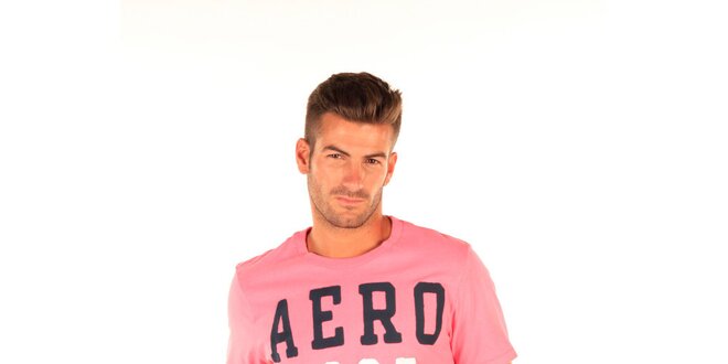 Pánske ružové tričko s nápismi Aéropostale