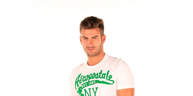 Pánske biele tričko so zelenou potlačou Aéropostale