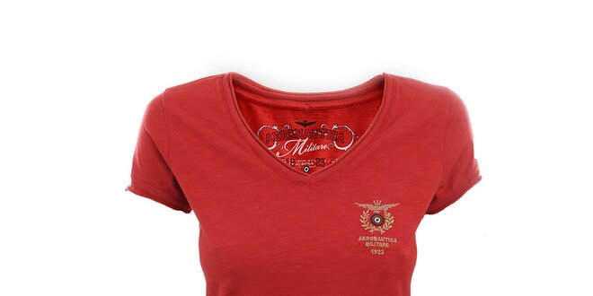 Dámske červené tričko s výstrihom do V Aeronautica Militare