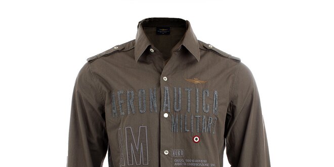 Pánska khaki košeľa s leteckými nášivkami Aeronautica Militare