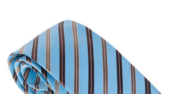 Luxusná modro - hnedá kravata  s prúžkom Castellet Barcelona