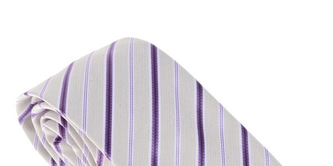 Luxusná krémovo - fialová kravata s prúžkom Castellet Barcelona