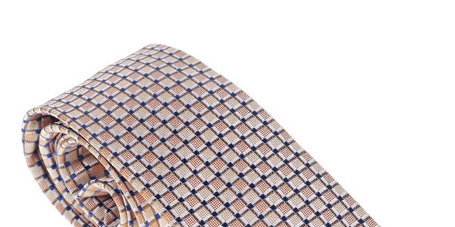 Luxusná béžová kravata s modrými detailami Castellet Barcelona