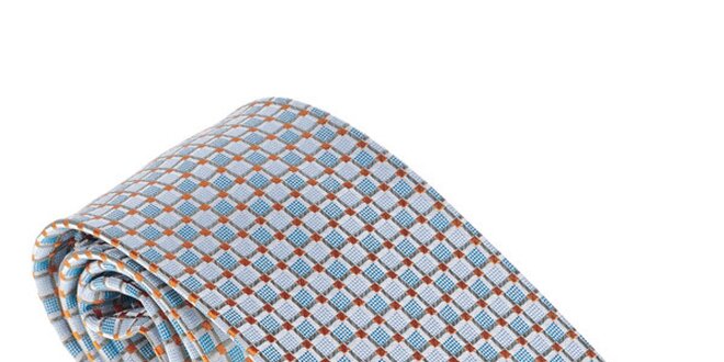Luxusná modrá kravata  s oranžovými detailami Castellet Barcelona