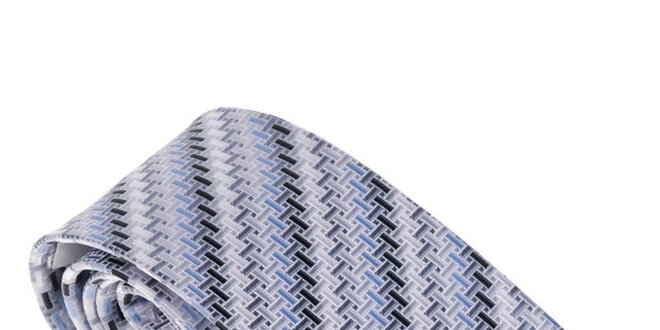 Luxusná modro - šedivá kravata vzorom Castellet Barcelona