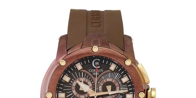 Pánske hnedé analogové hodinky s chronografom Cerruti 1881