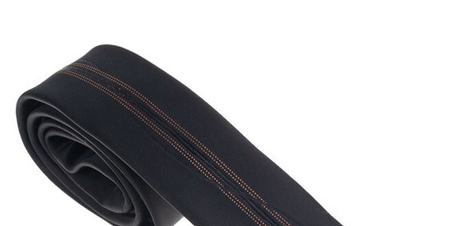 Luxusná čierna kravata s hnedým prúžkom Castellet Barcelona