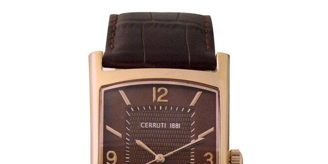 Pánske zlaté analogové hodinky Cerruti 1881 s hnedým koženým remienkom