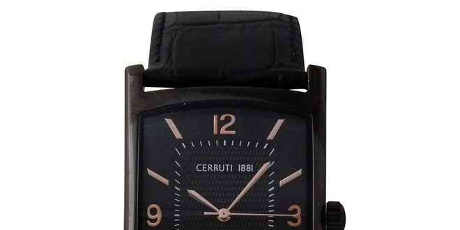Pánske čierne analogové hodinky Cerruti 1881 s čiernym koženým remienkom