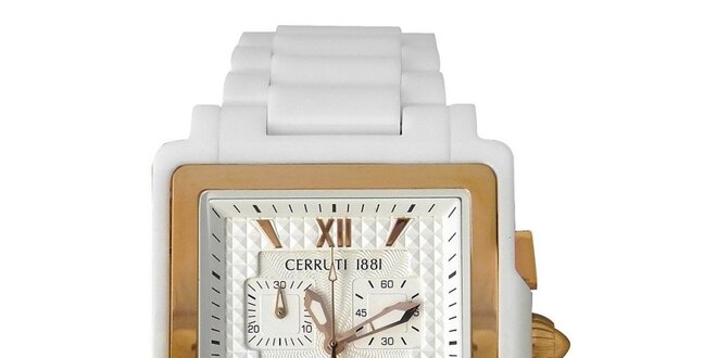 Pánske bielo-zlaté keramické hodinky Cerruti 1881