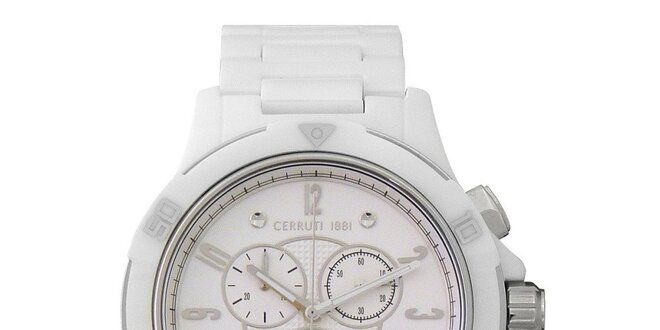 Dámske biele keramické hodinky s chronografom Cerutti 1881