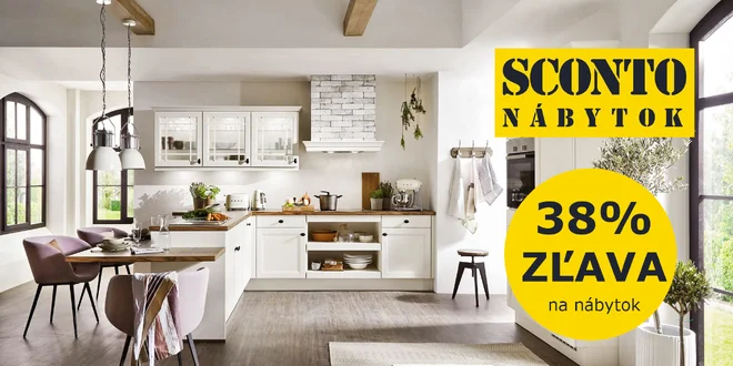 38% zľava na nábytok v predajniach Sconto