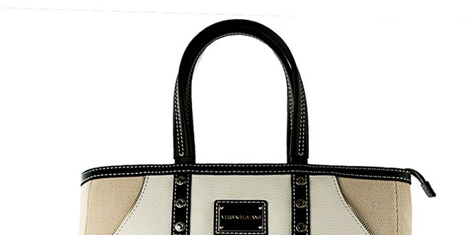 Dámska bielo-béžová kabelka s čiernymi lemami Versace Jeans