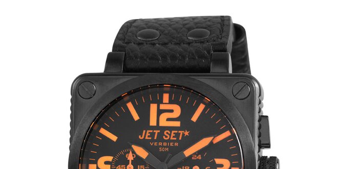 Čierne oceľové hodinky Jet Set s oranžovými detailmi