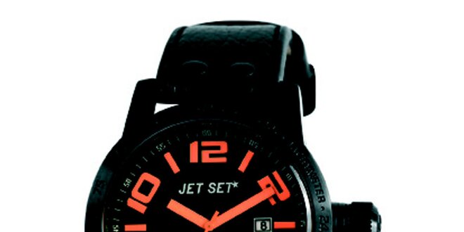 Čierne analogové hodinky s oranžovými detailmi Jet Set