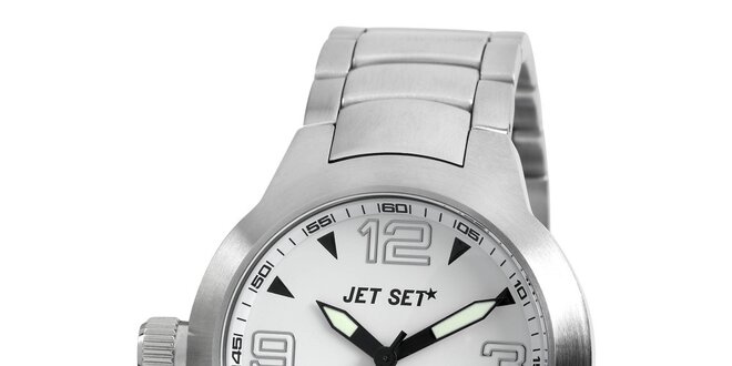 Strieborné analógové hodinky Jet Set s oranžovou sekundovkou