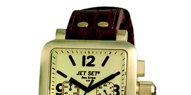 Pánske oceľové hodinky Jet Set so zlato zafarbeným hranatým ciferníkom