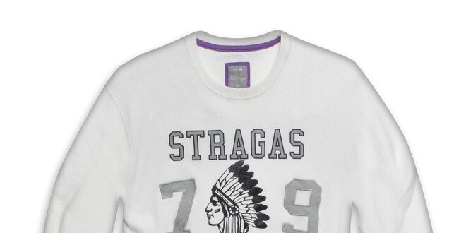 Pánske biele tričko s dlhým rukávom a indiánom Paul Stragas