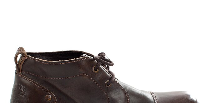 Pánske hnedé kožené šnúrovacie topánky Levis