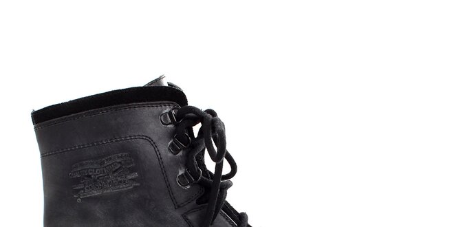 Pánske čierne kožené šnúrovacie topánky Levis