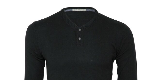 Pánsky čierny sveter so šedými záplatami Paul Stragas