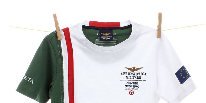 Detské biele tričko so zeleným rukávom Aeronautica Militare