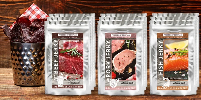 Lyofilizované jerky v baleniach po 3 kusoch