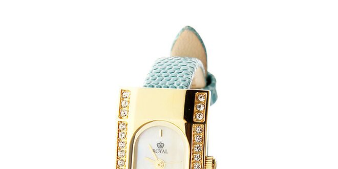 Dámske zlaté hodinky s tyrkysovým remienkom Royal London