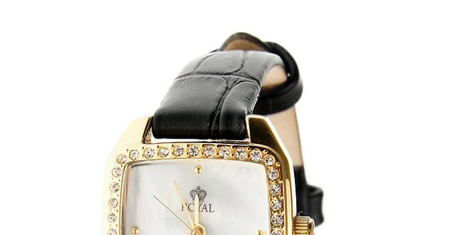 Dámske zlaté zaoblené hodinky s kamienkami Royal London