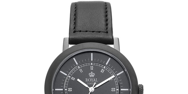 Guľaté čierne analogové hodinky s čiernym ciferníkom Royal London
