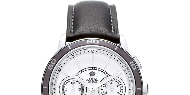Čierno-biele analogové hodinky s chronografom Royal London