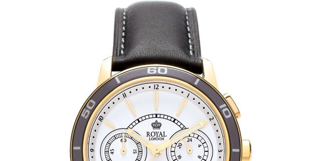 Čierno-zlaté analogové hodinky s chronografom Royal London