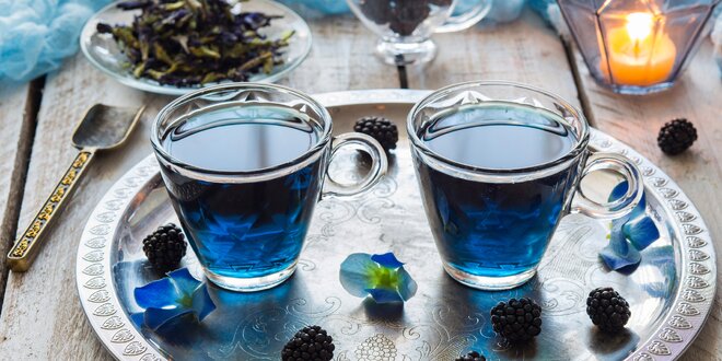 Modrý čaj: 50–250 g sušeného motýlieho kvetu