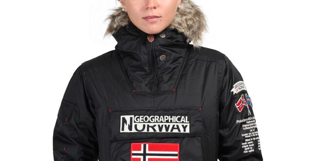Dámska čierna bunda s norskou vlajkou Geographical Norway