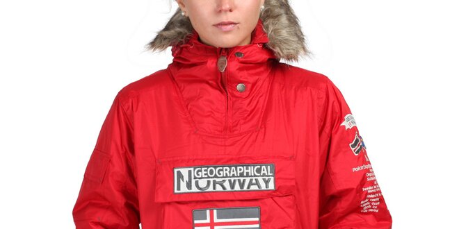 Dámska červená bunda s norskou vlajkou Geographical Norway