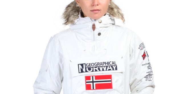 Dámska biela bunda s norskou vlajkou Geographical Norway