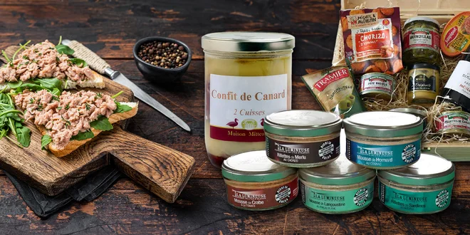 Francúzske delikatesy: foie gras, box s vínom a iné