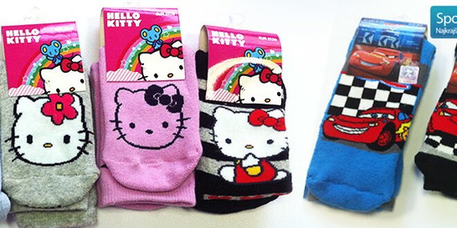 Detské ponožky Hello Kitty a Cars