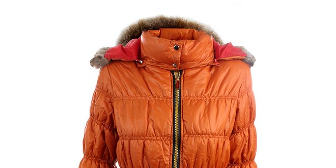 Dámska oranžová bunda Mezzo s červeno podšitou kapucňou