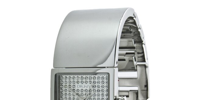 Dámske strieborno tónované náramkové hodinky s kryštáľmi DKNY