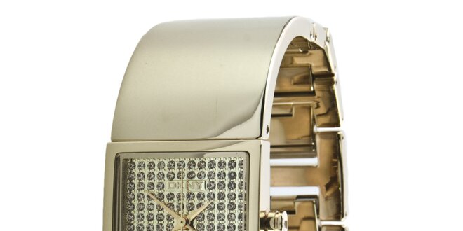 Dámske zlato tónované náramkové hodinky s kryštáľmi DKNY