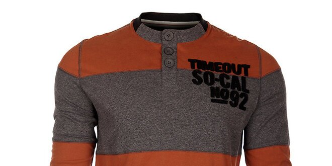 Pruhované oranžovošedé pánské tričko Timeout s dlhým rukávom