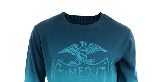 Pánsky tyrkysový sveter s potlačou Timeout