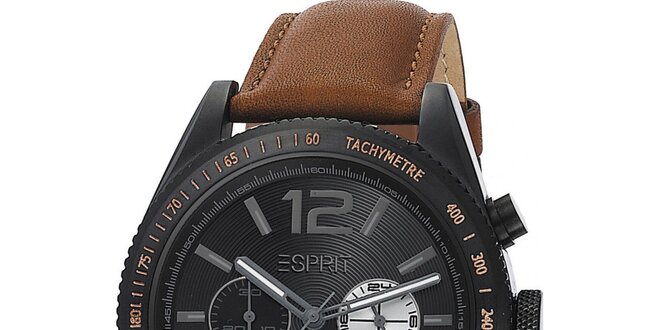 Pánske čierne hodinky s tachometrom a chronografom Esprit