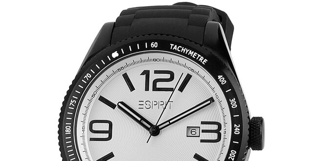 Pánske čierne hodinky s tachometrom a bielym ciferníkom Esprit