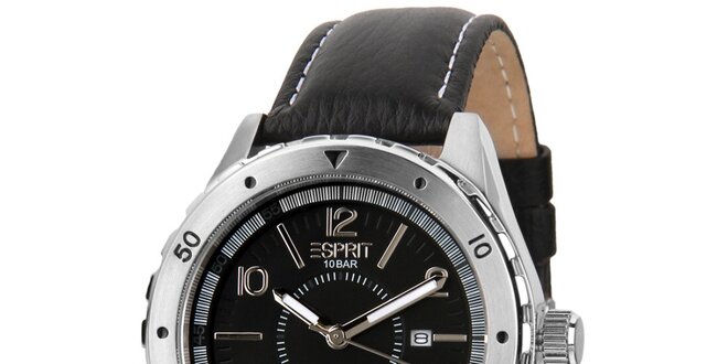 Pánske čierne analogové hodinky s dátumovkou Esprit